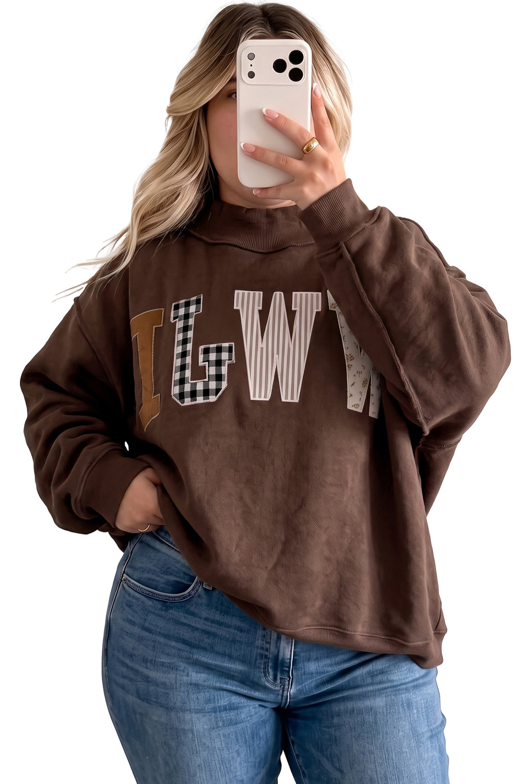 Gray WWJD Mix Pattern Letter Graphic Exposed Seam Loose Plus Size Sweatshirt