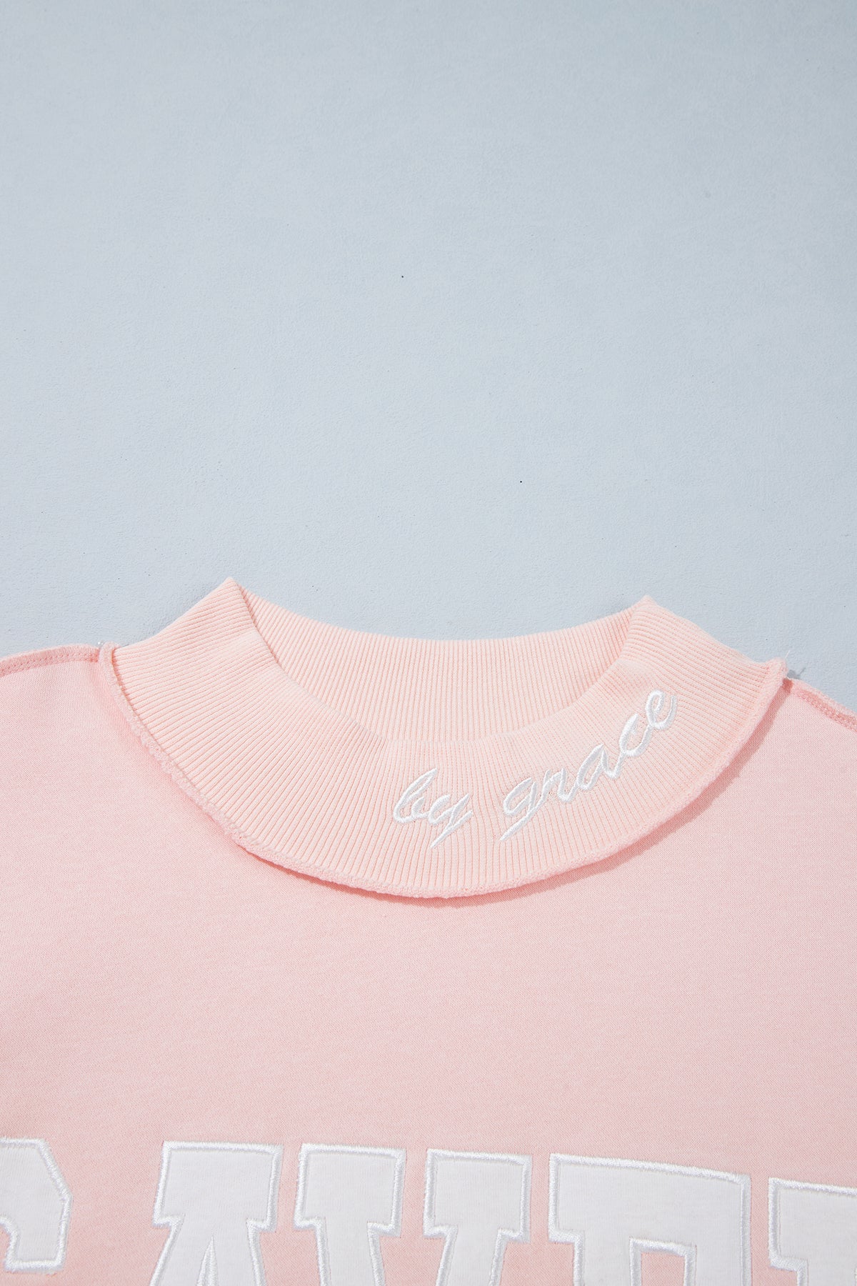 Gray Saved By Grace Embroidered Detail Letter Graphic High Neck Sweatshirt