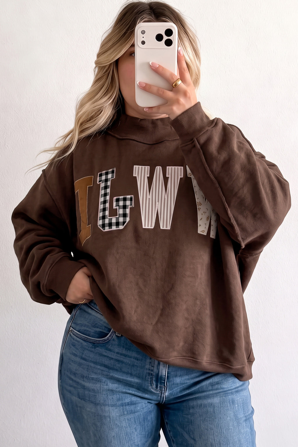 Gray WWJD Mix Pattern Letter Graphic Exposed Seam Loose Plus Size Sweatshirt