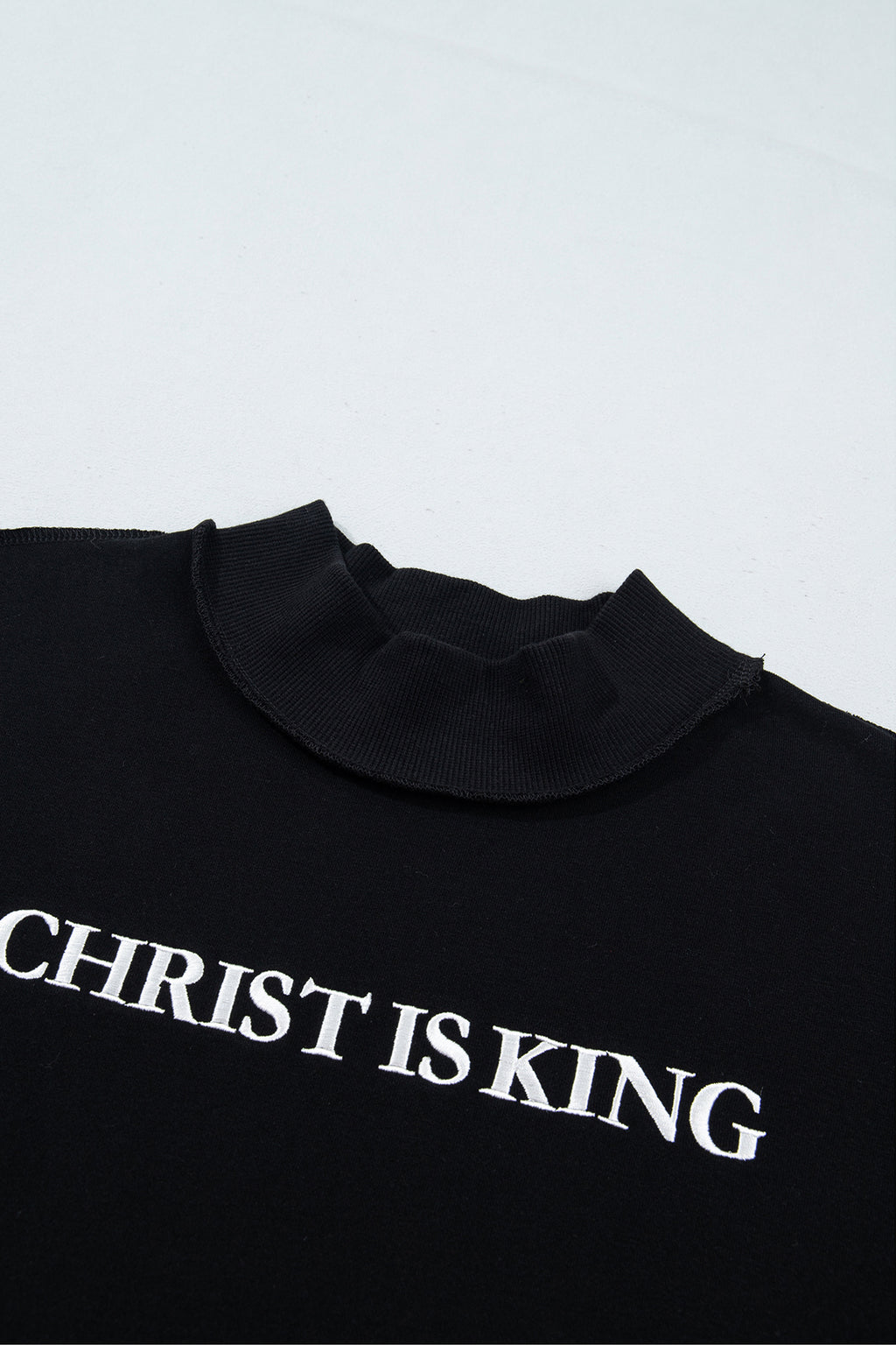 Black CHRIST IS KING Embroidery High Neck Baggy Sweatshirt