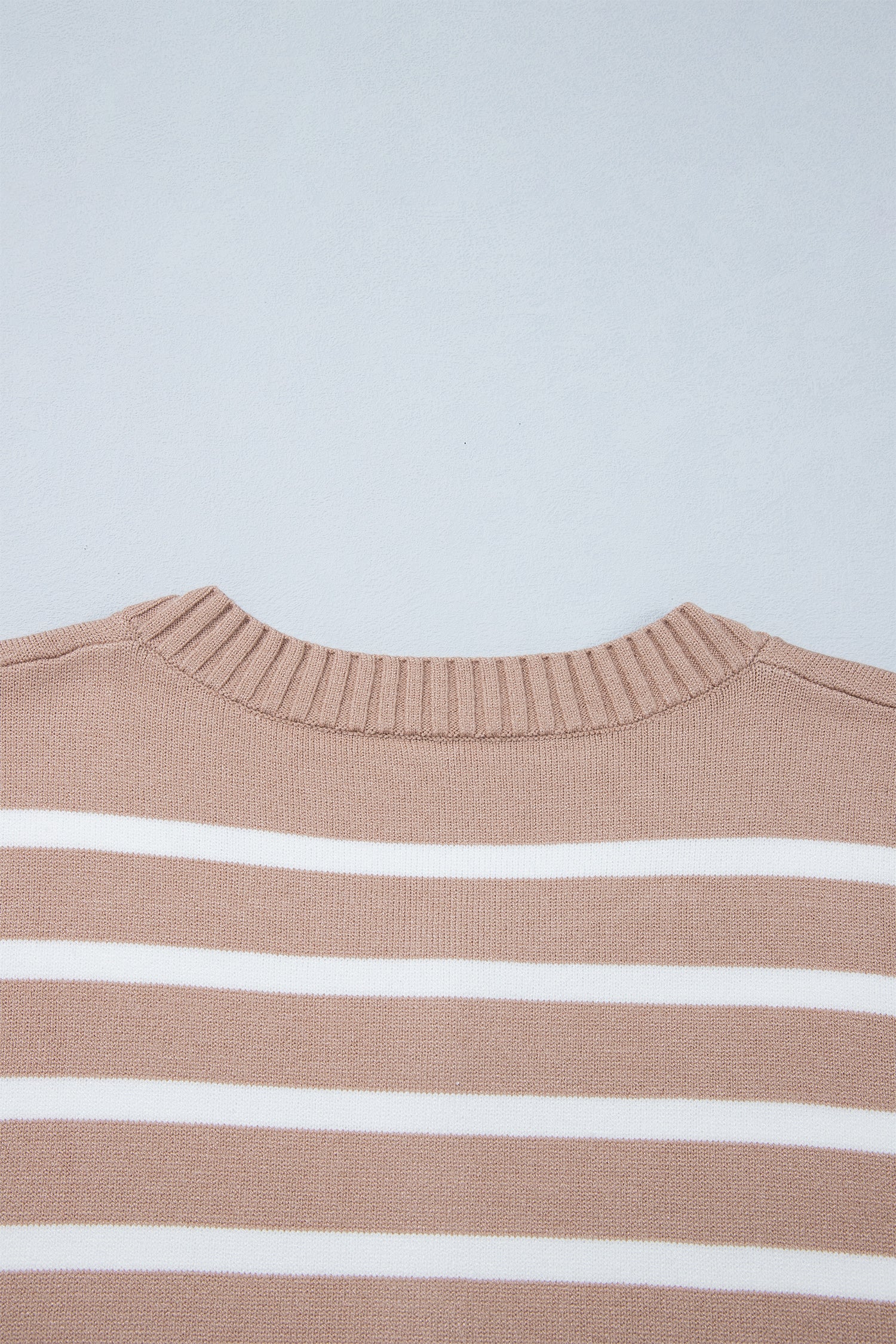 Khaki Stripe Button Down Short Sleeve Knit Plus Size Cardigan