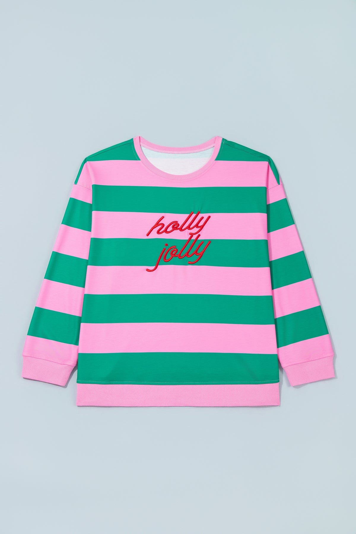 Green Stripe Festive Holly Jolly Printed Casual Plus Size Sweatshirt