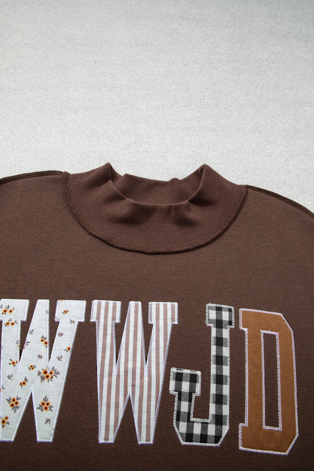 Gray WWJD Mix Pattern Letter Graphic Exposed Seam Loose Plus Size Sweatshirt