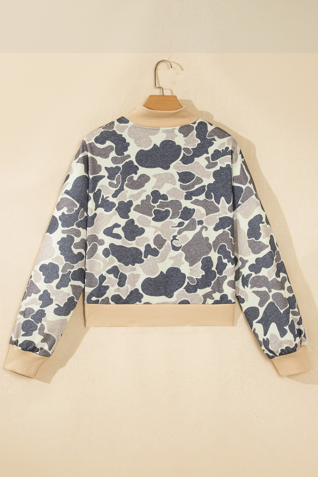 Multicolour Camouflage Print Color Block Trim Zip Bomber Sweatshirt