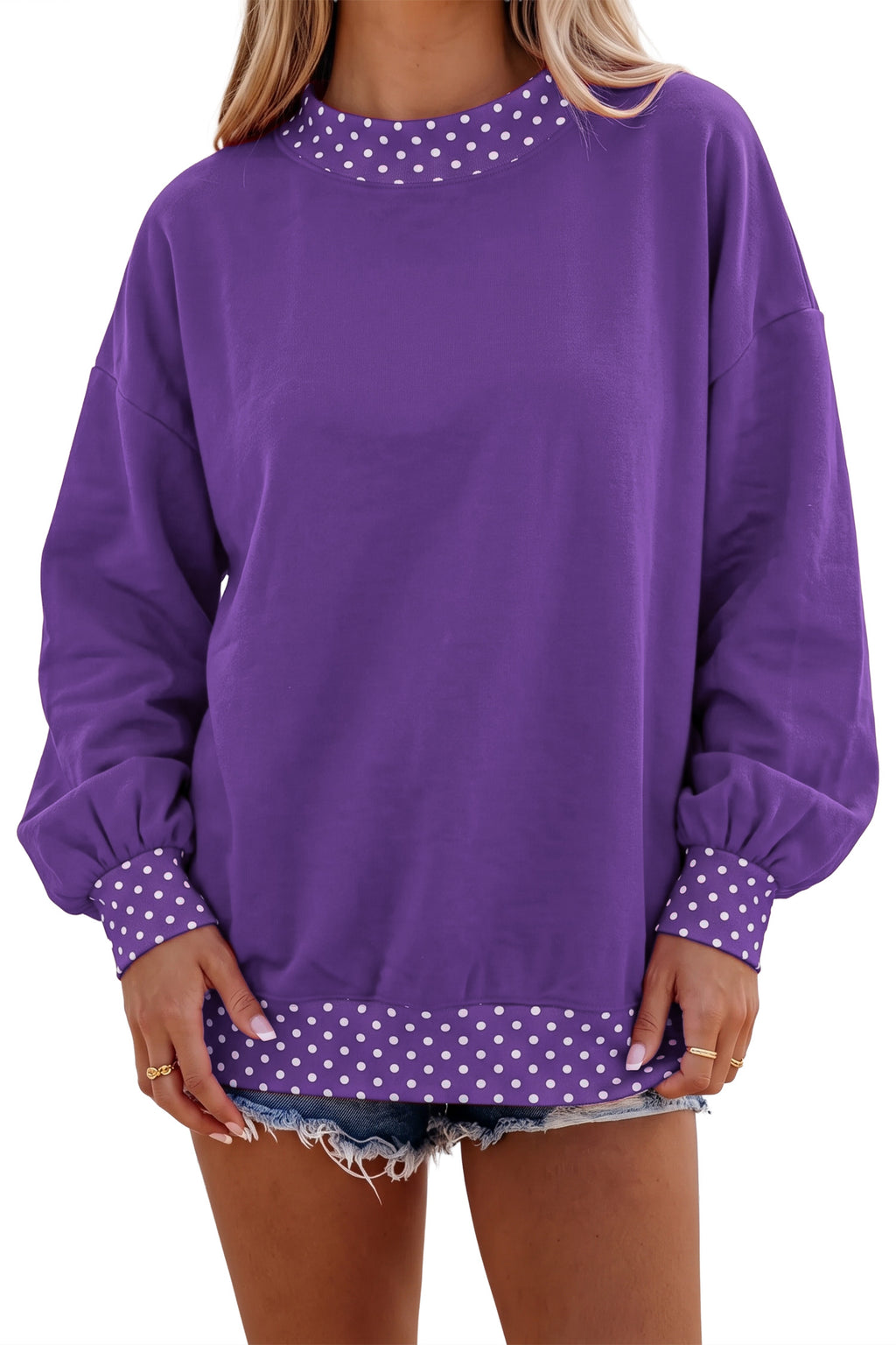 Orange Colorblock Polka Dot Contrast Trim Oversized Sweatshirt