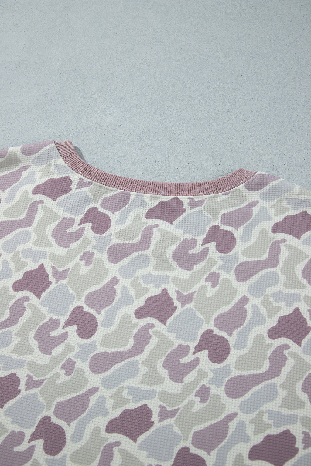 Green Camouflage Print Waffle Textured Pullover and Shorts Plus Size 2pcs Set