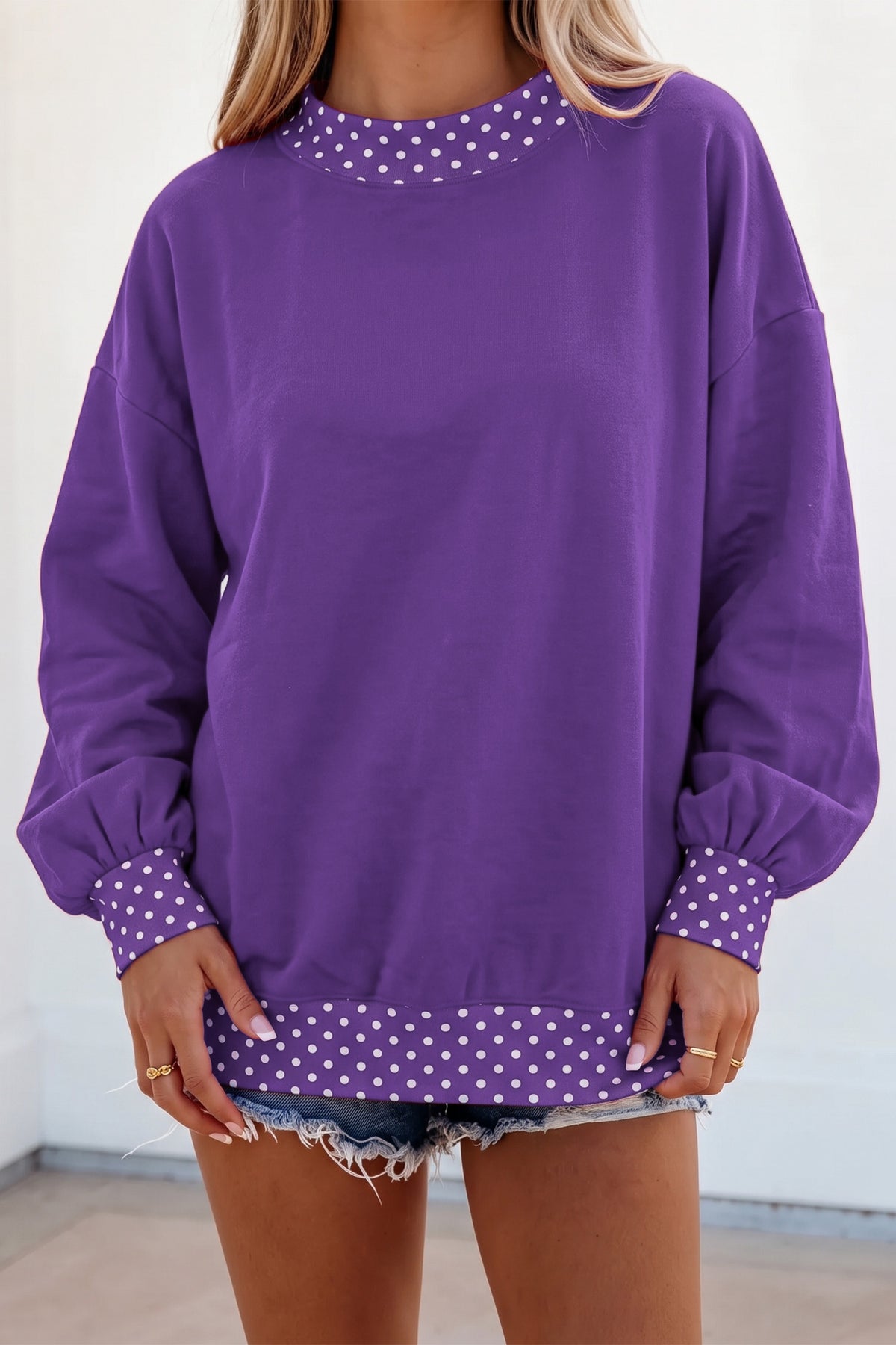 Orange Colorblock Polka Dot Contrast Trim Oversized Sweatshirt