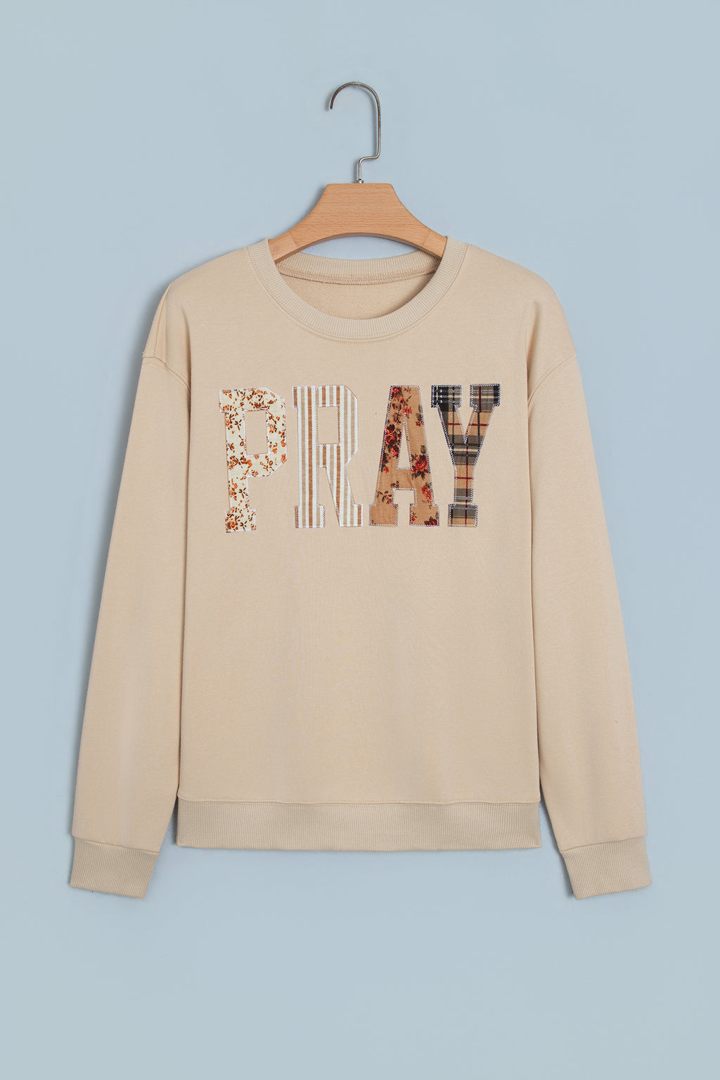 Coffee Floral Buffalo Plaid Striped Embroidered Patch Western Pullover Sweatshirt