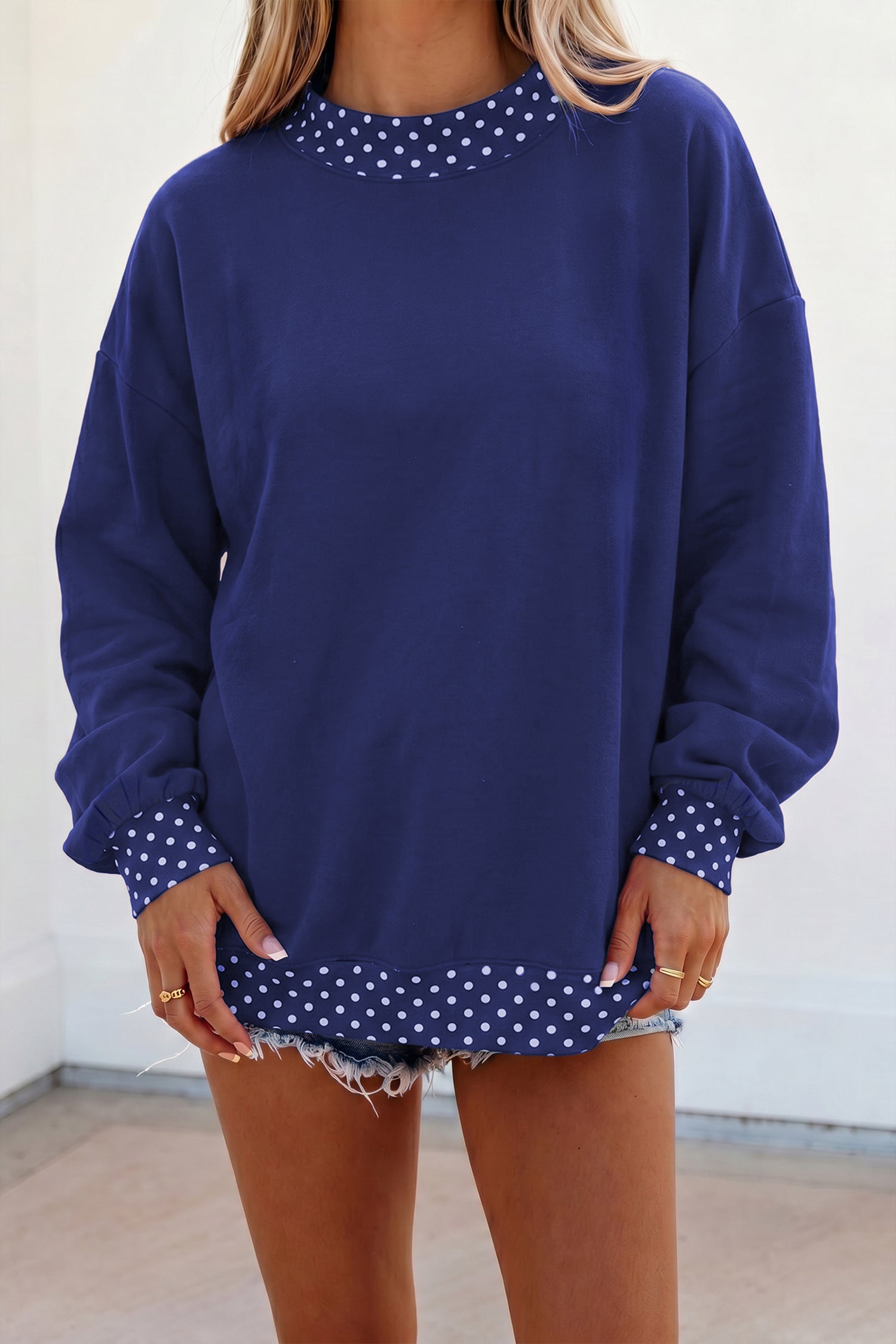 Orange Colorblock Polka Dot Contrast Trim Oversized Sweatshirt