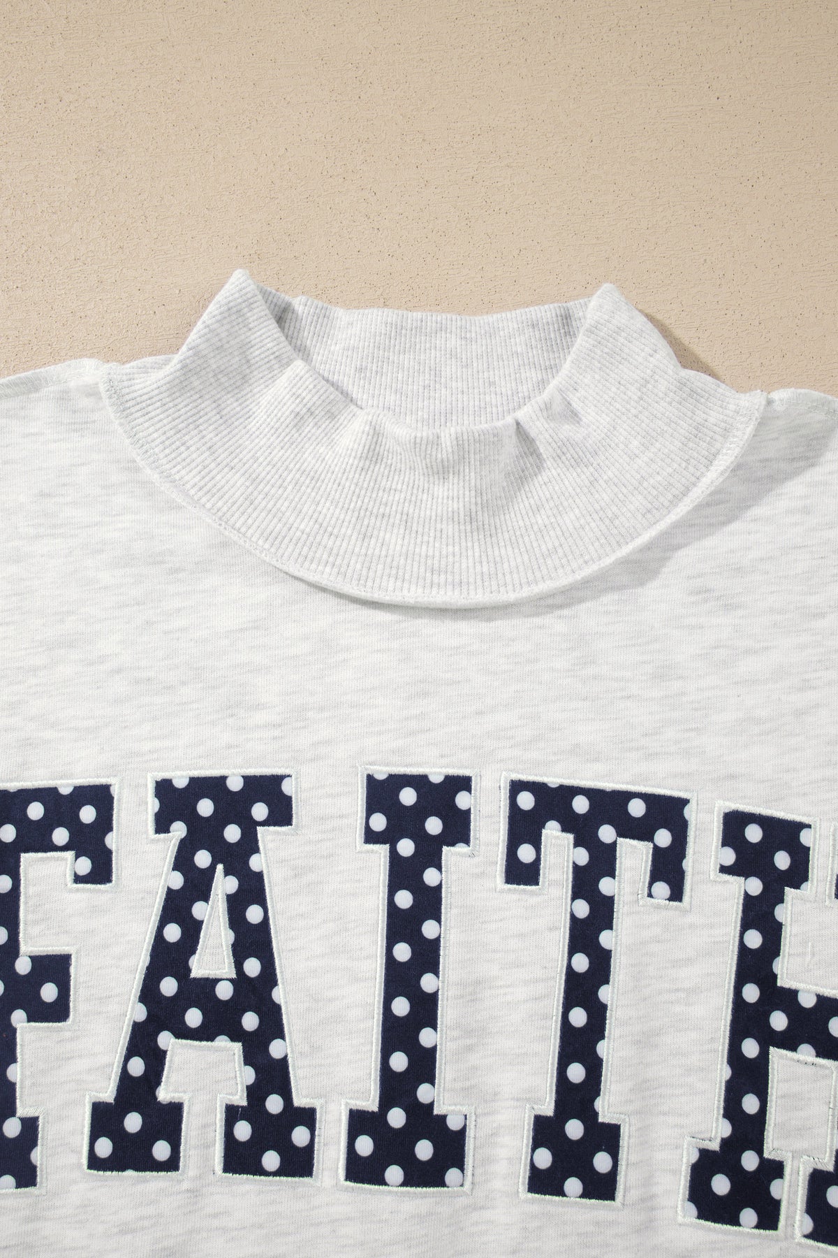 Gray High Neck Polka Dot Slogan Printed Baggy Sweatshirt